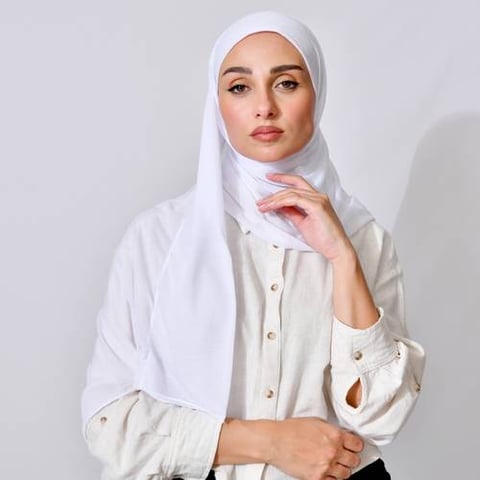 طرحة قطن ربع مبطنة من الامام بخياطة - ابيض