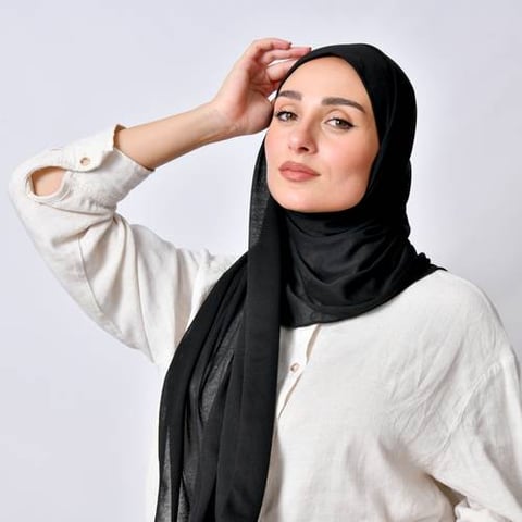 طرحة قطن ربع مبطنة من الامام بخياطة - سوداء