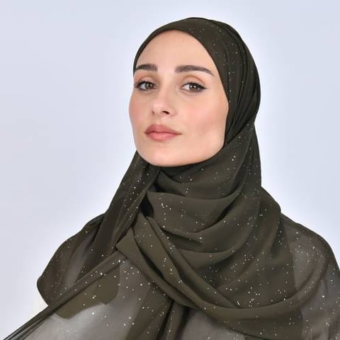 طرحة باللون الاخضر الزيتي بطبعات فضية