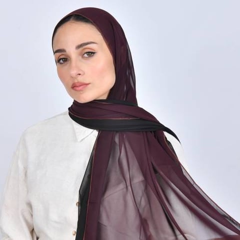 طرحة حرير دبل فيس باللون الاسود والعنابي