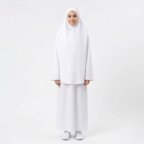 عباية الحج من بثلاث قطع ( موديل كتف بكم مزموم مع شادر مغلق وطرحة)