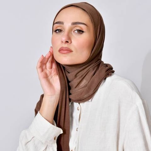 طرحة قطن ربع مبطنة من الامام بخياطة - بني