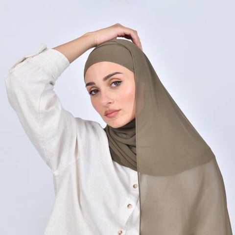 طرحة شيفون بربطة اغلاق - بني زيتوني