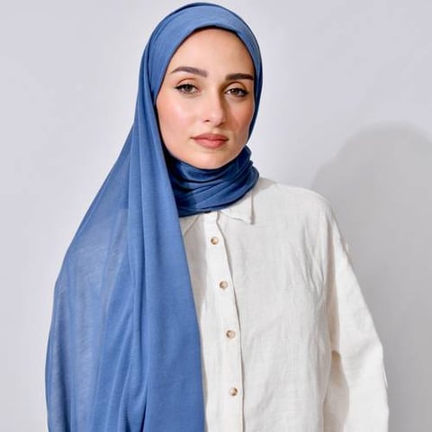 طرحة قطن ربع مبطنة من الامام بخياطة - ازرق