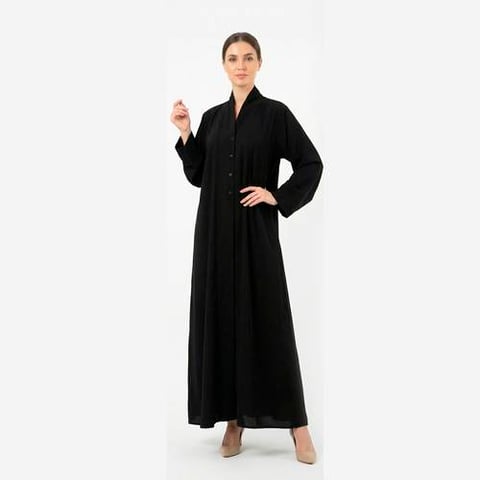 عباية سوداء سادة بقصّة مستقيمة وياقة أنيقة