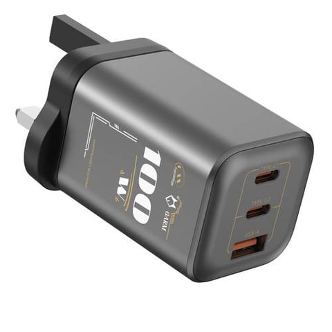 قرم شاحن جداري بقوة 100 واط بتقنية الجان مخرجين تايبس ومخرج USB 