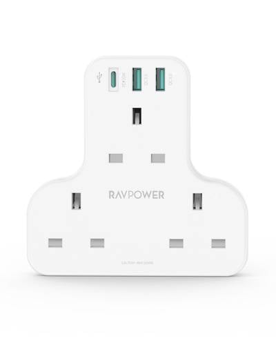 شاحن جداري راف باور بايونير 3 مداخل طاقه ثلاثيه مع منفذين USB ومنفذ تايب سي بتقنية PD بقوة 20 