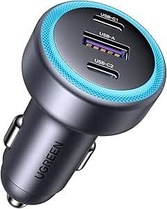 يوجرين شاحن سياره - 30 واط - منفذين تايب سي + منفذ USB