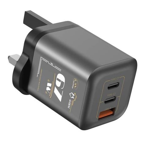 قرم شاحن جداري  بقوة 67 واط بتقنية الجان مخرجين تايب سي  ومخرج USB