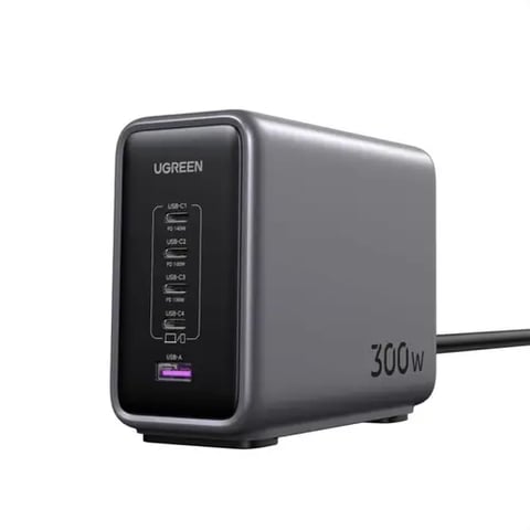 شاحن مكتبي GaN بـ 4 منافذ USB-C ومنفذ USB بقوة 300 واط - رمادي - UGREEN