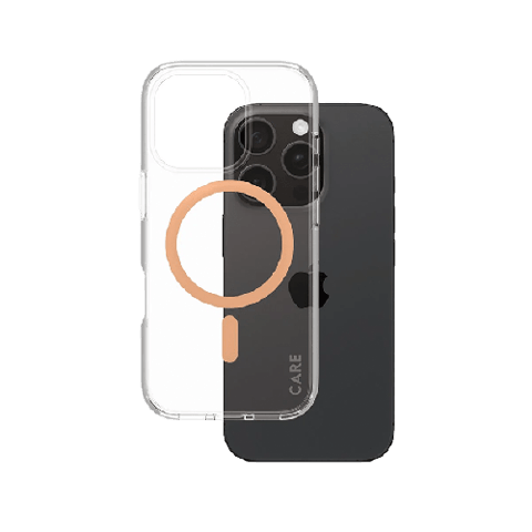 جراب PanzerGlass CARE الرائد مع MagSafe لهاتف iPhone 16 Pro - شفاف بلون الخوخ