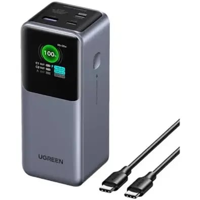 يوجرين شاحن متنقل نيكسود بمنفذين USB-C ومنفذ USB بسعة 20000 مللي أمبير وبقوة 130 واط - رمادي
