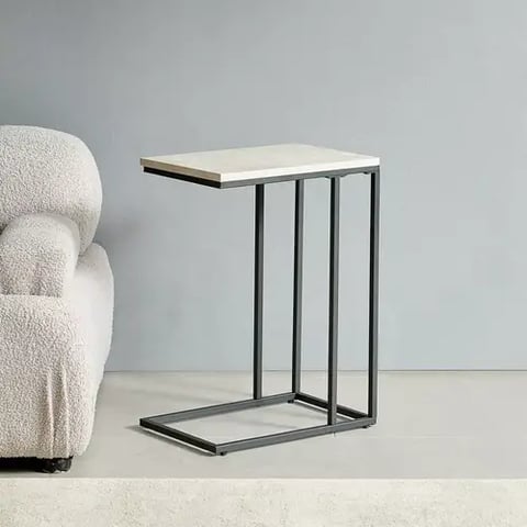 طاولة خدمة مستطيلة لون أبيض رخامي 45x58 سم