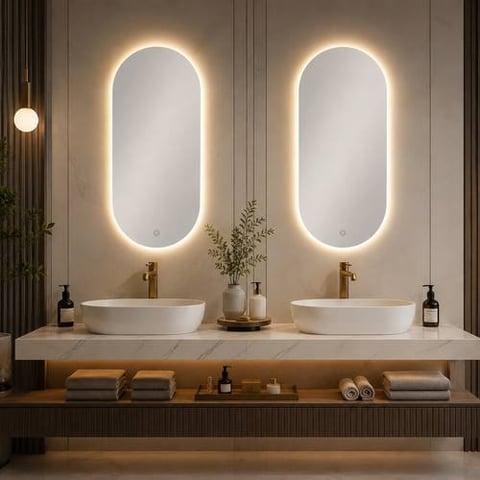 مرآة أورا LED البيضاوية الطويلة 120 × 60 سم – إضاءة خلفية دافئة ولمس ذكي