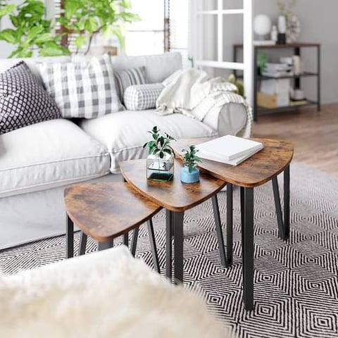 طقم طاولات جانبية متداخلة 3 قطع خشب ومعدن بتصميم مودرن متعدد الاستخدامات 59×45 سم / 47×42.5 سم / 37×40 سم