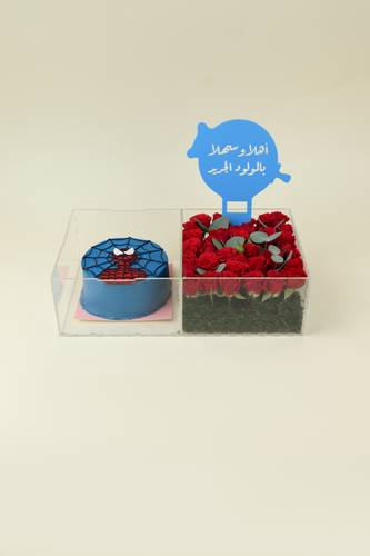 بوكس شفاف مع كيكه سبايدر مان للمولود