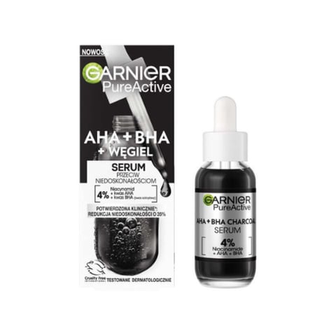 Garnier Pure Active AHA + BHA Charcoal Serum - 30ml