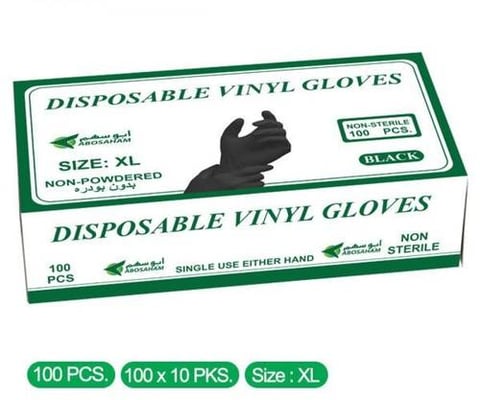 ABOSAHAM black Vinyl Gloves, XL Size – 100 Pieces