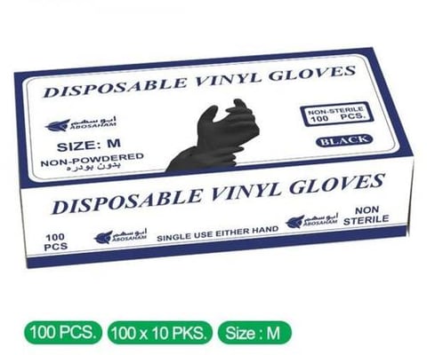 ABOSAHAM black Vinyl Gloves, Medium Size – 100 Pieces