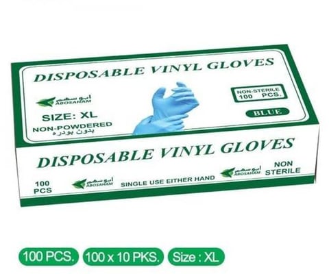 ABOSAHAM Blue Vinyl Gloves, XL Size – 100 Pieces