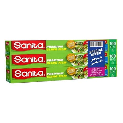 نايلون تغليف 45 سم 100 قدم ( ربطة 3 حبة ) سانيتا