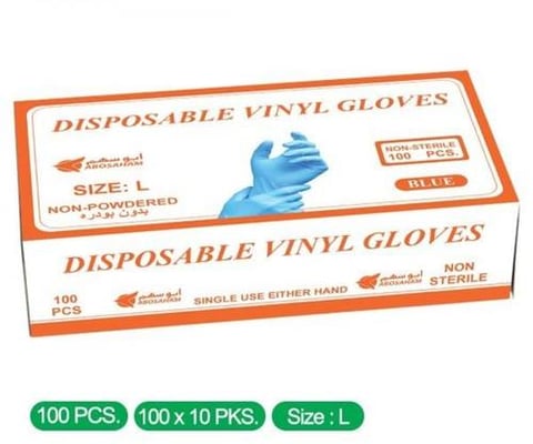 ABOSAHAM Blue Vinyl Gloves, L Size – 100 Pieces