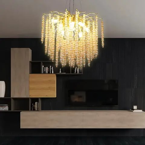 نجف مودرن ذهبي شفاف عسلي 60 سم تصميم راقي وفاخر E14*10 لمبة