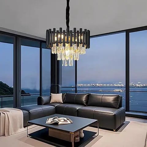 نجف مودرن اسود مع ذهبي قطر 40 سم E14*5L