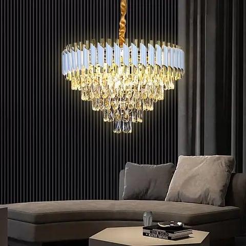 نجف كريستال أبيض قطر 60 سم مع ذهبي تصميم أنيق وراقي