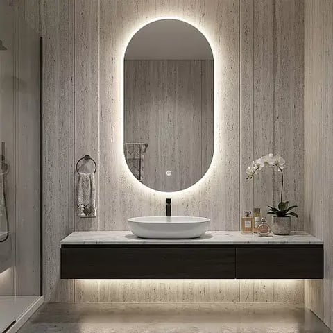 مراية بيضاوي 60*100 ليد 3 اضاءات (هذا المنتج متاح داخل مدينة جدة فقط)