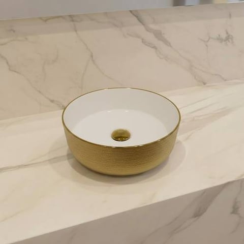 حوض مغسلة خارجي دائري هراب ابيض ذهبي مقاس 36X36 cm  فيركو  VERCO 