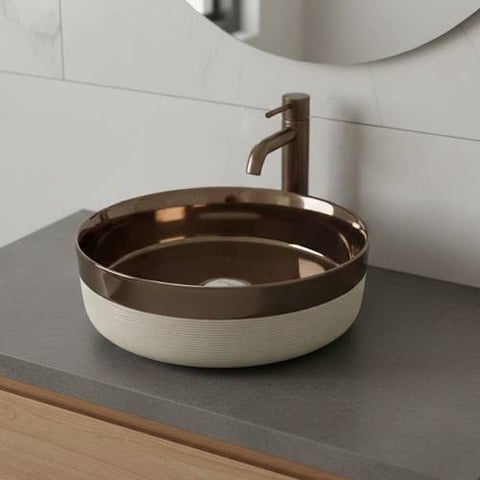  حوض مغسلة خارجي ابيض ذهبي  مقاس 36X36 cm  فيركو  VERCO 
