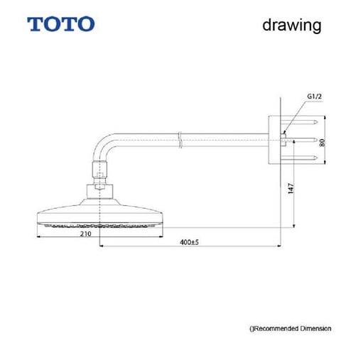 TOTO TBW02004D  طاسة دش مربع مع عمود جداري ابيض كروم