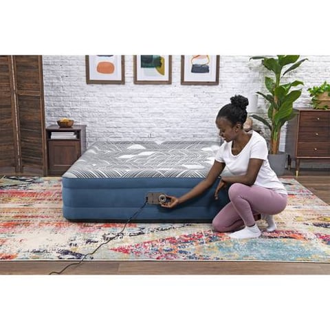 Bestway 2.03m x 1.52m x 46cm Tritech Fashion Flock Air Mattress Queen Built-in AC Pump