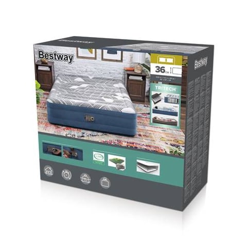 Bestway 2.03m x 1.52m x 46cm Tritech Fashion Flock Air Mattress Queen Built-in AC Pump
