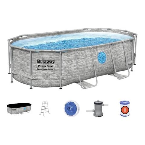 بست واي , مسبح بيضاوي شراع  مع فتحة شفاف + فلتر + سلم 427CMX250CMX100CM 26-56714