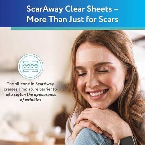 شرائح سيليكون شفافة من (scar away )متقدمة للندبات 1.5 × 3 بوصة – طبية الجودة لعلاج ندبات العمليات والحروق والجدرة (6شرائح