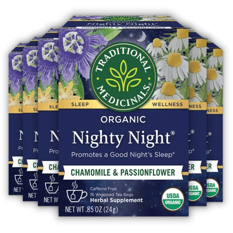 شاي منوم تراديشيونال ميديسينالز Nighty Night العضوي، بنكهة البابونج وزهرة الآلام، خالٍ من الكافيين، 16 كيس شاي مغلّف، 0.85 أونصة (24 جم)