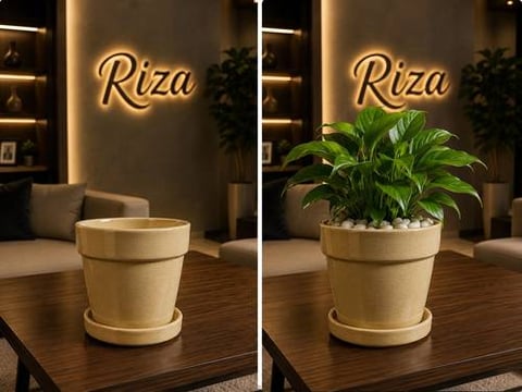 اصيص سيراميك ترابي مع صحن ثابت مقاس 15*15*12CM