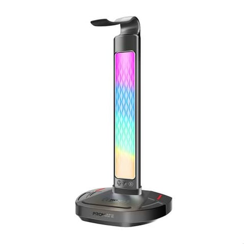 بروميت حامل سماعة رأس بإضاءة RGB وشاحن لاسلكي 15 واط وموزع USB