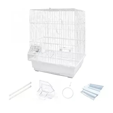 Small Bird Cage for Ornamental Birds w/ Perches & Feeders – 38x28 cm - White 