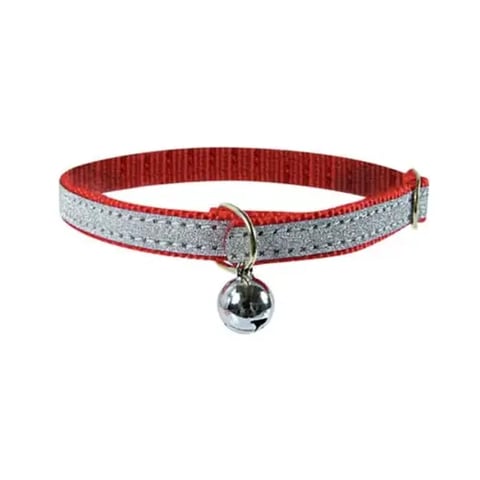 ZOLUX Breakaway Safety Cat Collar, Soft Glitter Nylon w/ Small Bell - Red