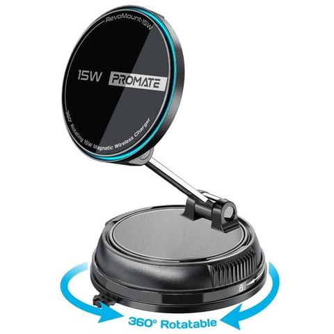 Promate 15W MagSafe Compatible Wireless Car Charger Mount, 360° Rotatable