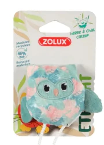 ZOLUX Ethi'cat Owl Cat Toyw/ Catnip Made from Recycled Materials -  Blue & Pink
