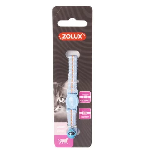 ZOLUX Tempo Nylon Cat Colla) w/ Breakaway Safety Clasp & Bell – 30 cm - Light Blue w/ Orange Stripe