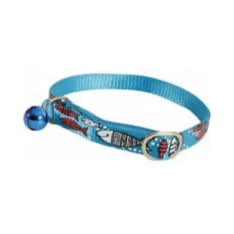 ZOLUX Breakaway Safety Cat Collar, Soft Nylon w/ Fish Charm & Bell - Multicolor