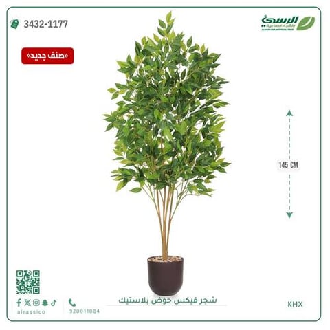 شجرة فيكس صناعية (ارتفاع 145 سم) حوض بلاستيك
