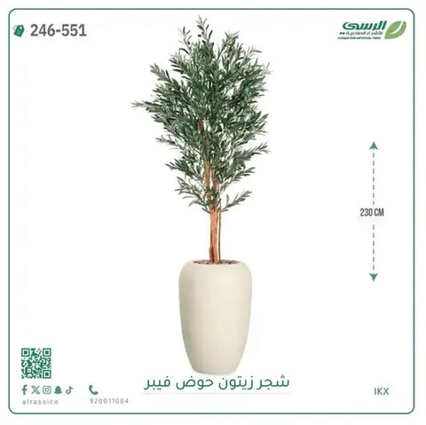 شجر زيتون صناعية ( ارتفاع 230 سم ) حوض فيبر