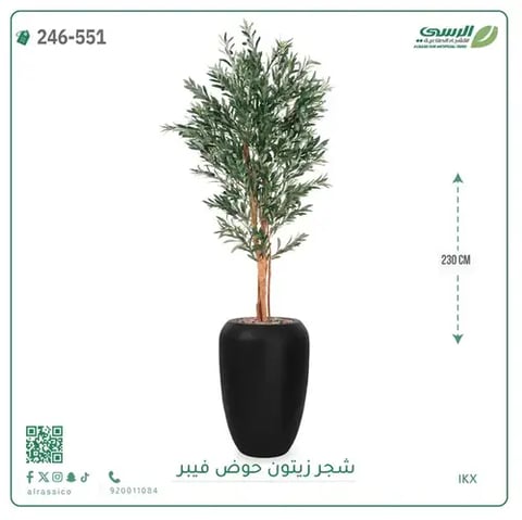 شجر زيتون صناعية ( ارتفاع 230 سم ) حوض فيبر