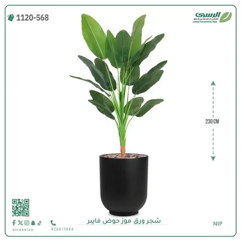 شجرة موز صناعية ارتفاع 230 سم حوض فيبر